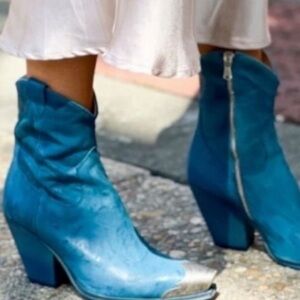 Free People Brayden Heeled Boots - Teal and Silver